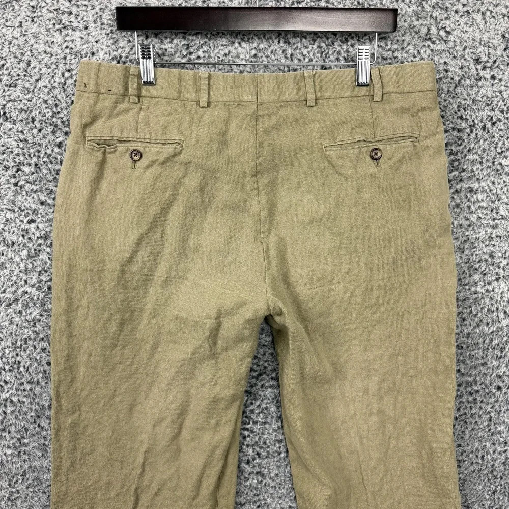 Brooks Brothers Pants Mens 38x30 Beige Irish Linen 1818 Madison Pleated Cuffed